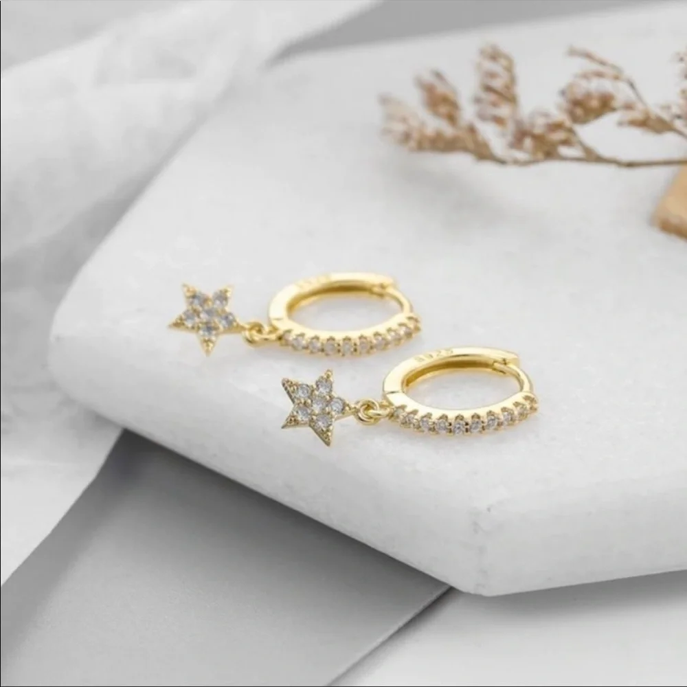 NEW STAR GOLD 925 STERLING SILVER HOOP EARRINGS,WONDERFUL EARRINGS,WOW EARRINGS - Picture 3 of 6